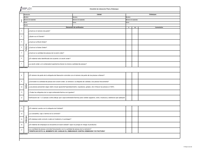 Checklist de Liberación de Producto Terminado | PDF