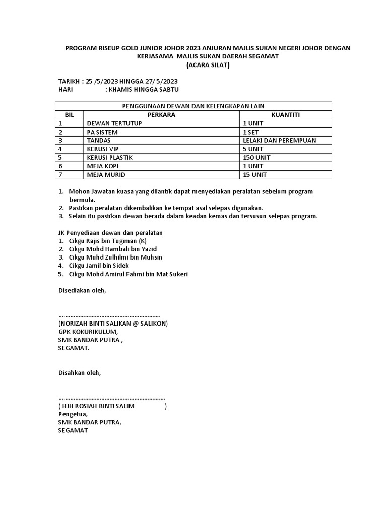 Program Riseup Gold Junior Johor 2023 Anjuran Majl Pdf