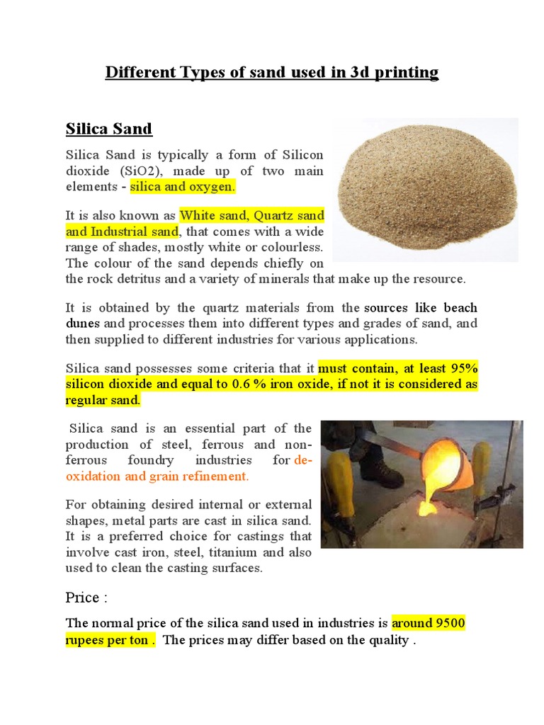 Different Types of Sand Used in 3d Printing PDF Silicon Dioxide Sand