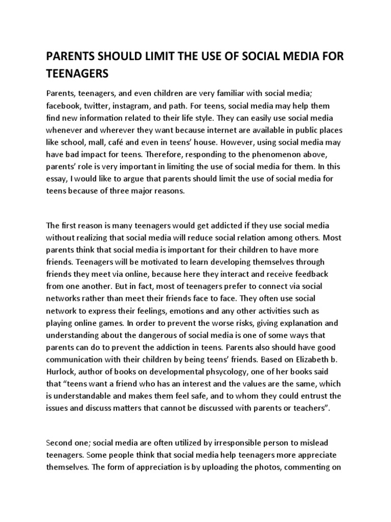 Parents Should Limit The Use of Social Media For Teenagers | PDF ...