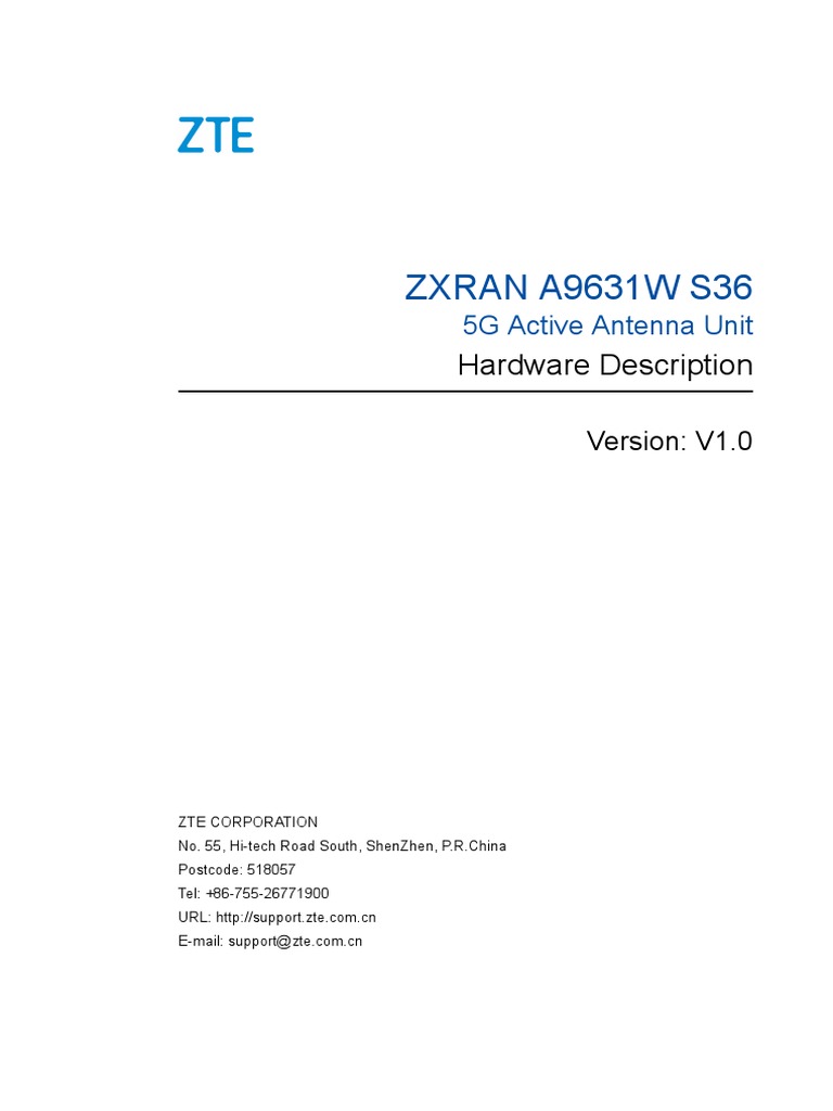 ZXRAN A9631W S36 5G Active Antenna Unit Hardware Description | PDF