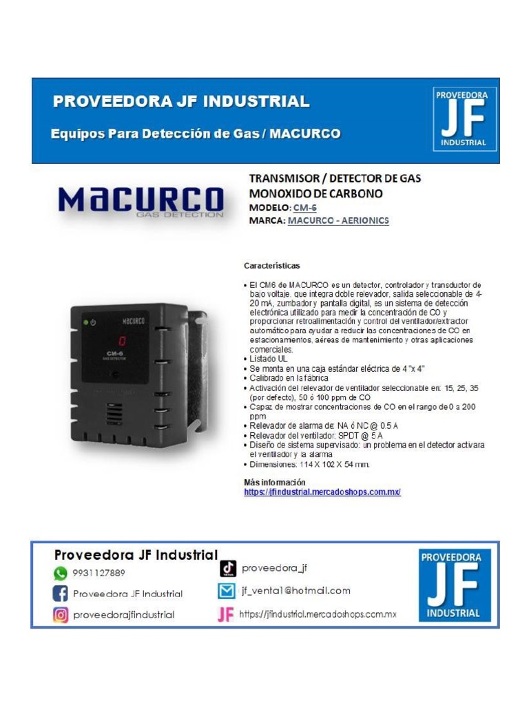 Transmisor Detector de Gas Macurco CM6 PDF