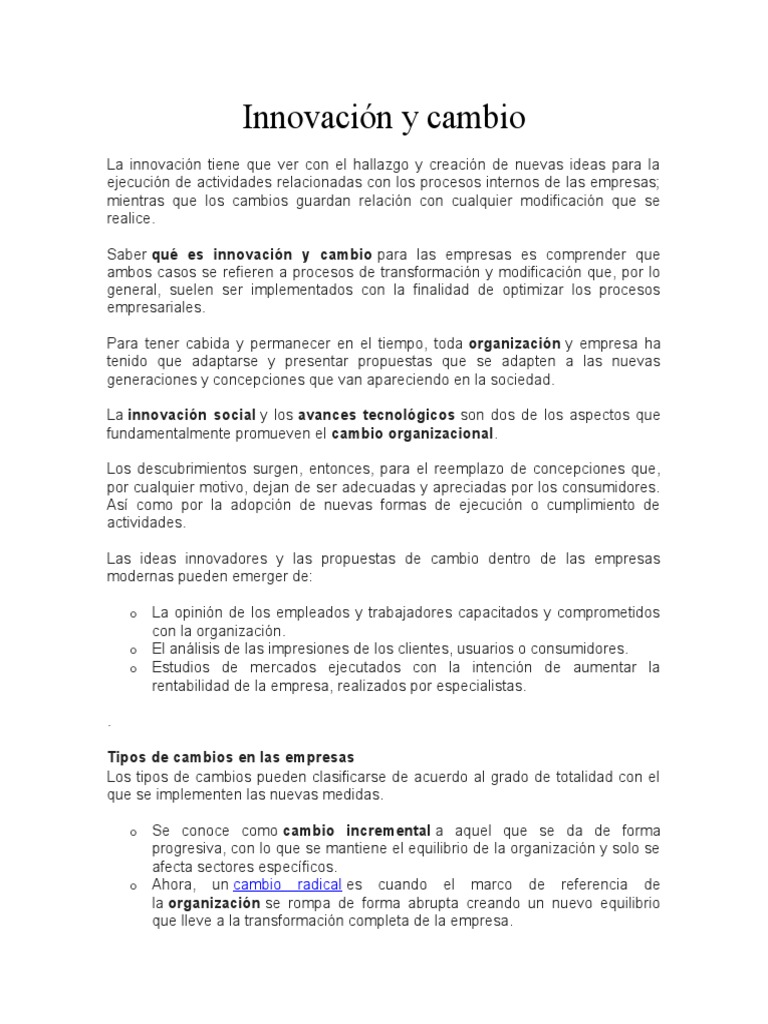 Innovación y Cambio en Empresas Modernas | PDF | Innovación | Negocios ...