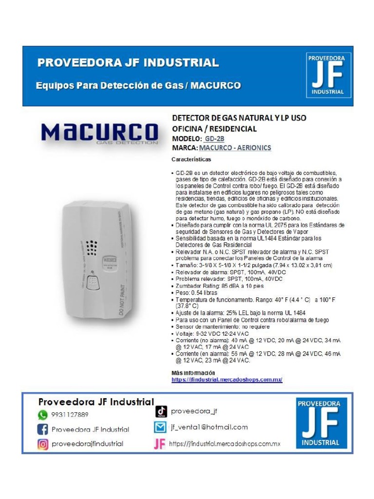 Detector de Gas Macurco GD2B PDF