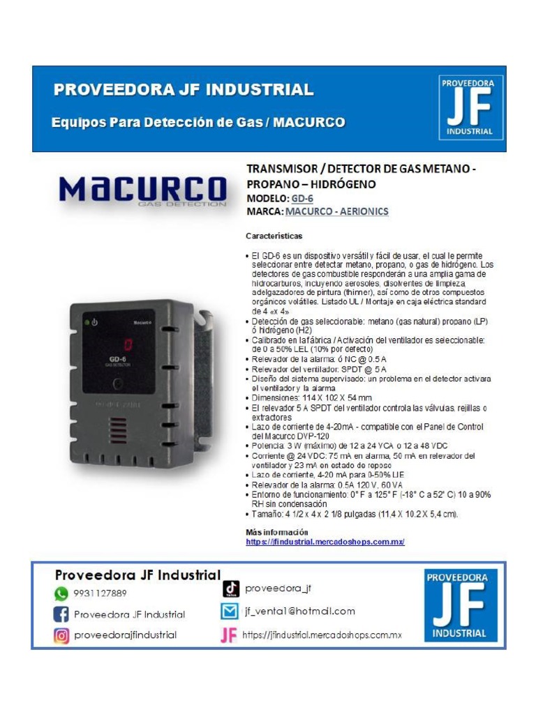Transmisor Detector de Gas Macurco GD6 PDF