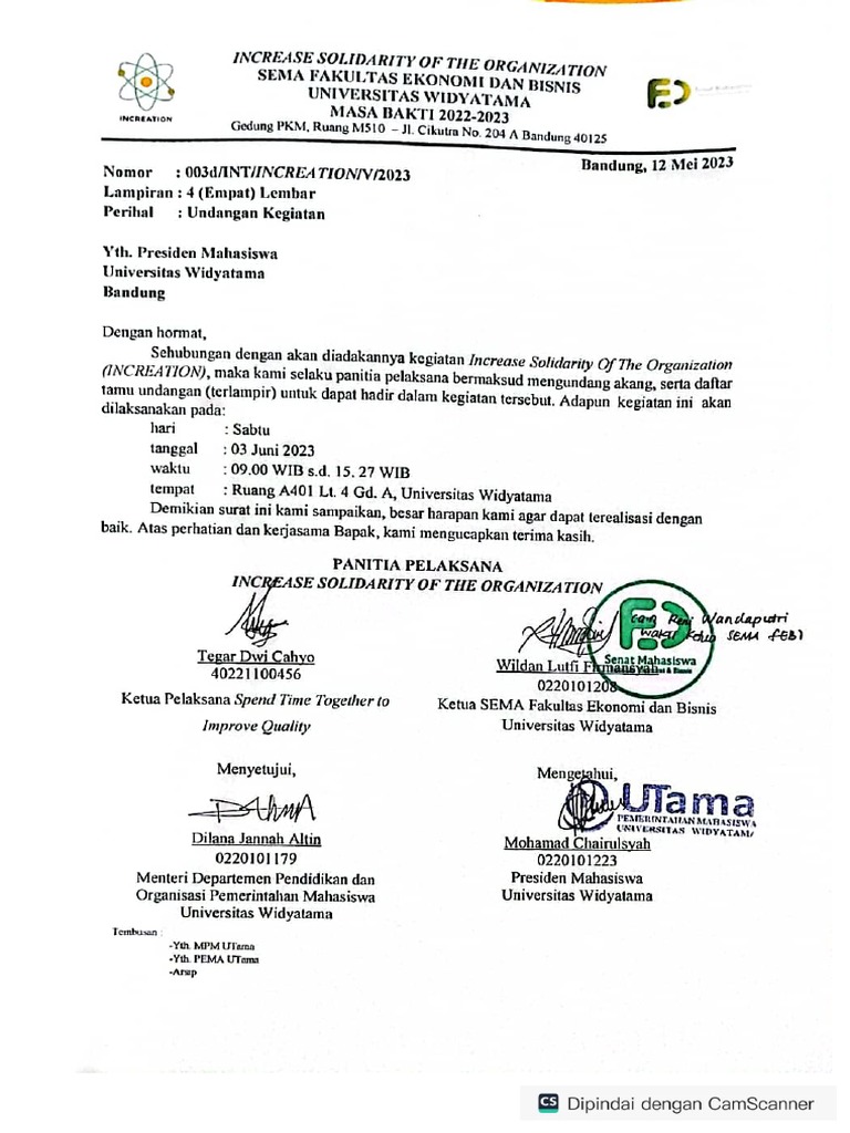 Surat Undangan Sambutan Increation PEMA | PDF