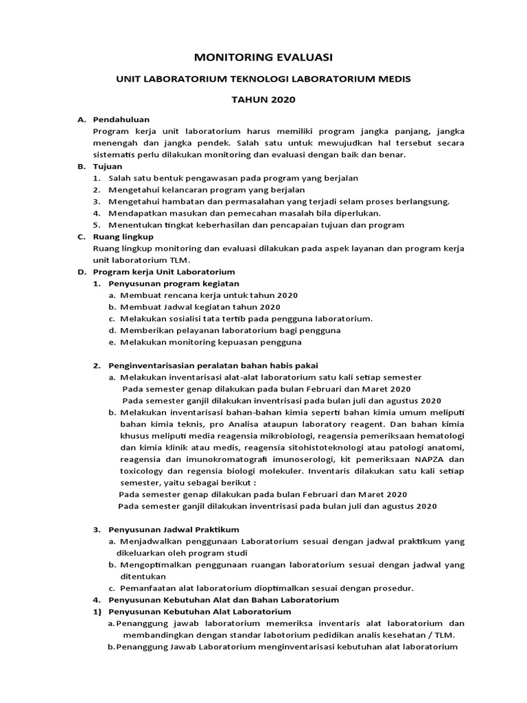 Monev Lab 2020 TLM | PDF