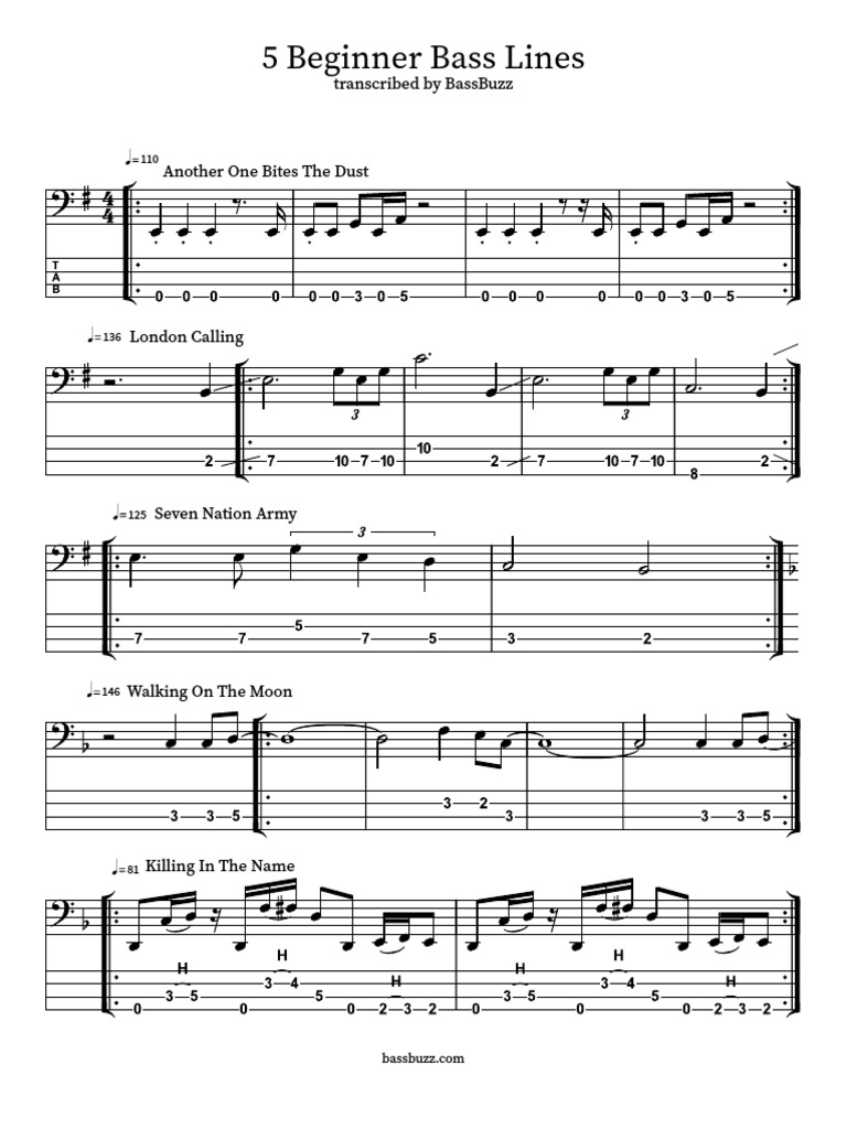 Beginner Bass Lines PDF