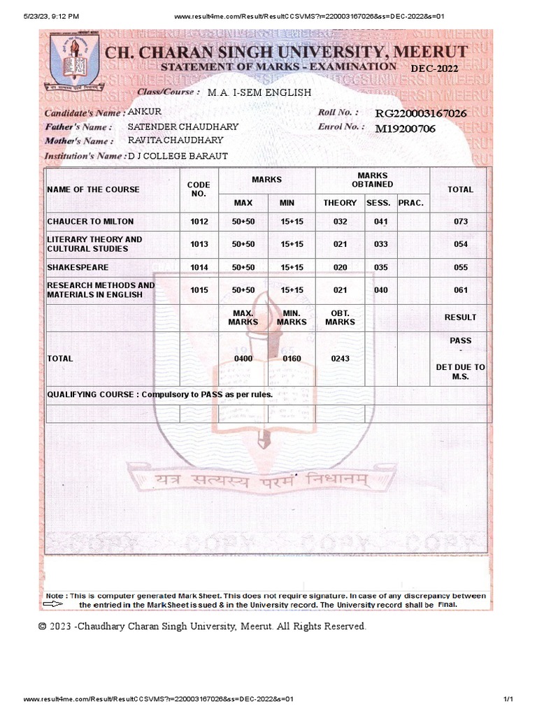 Ma Sem 1 Result PDF