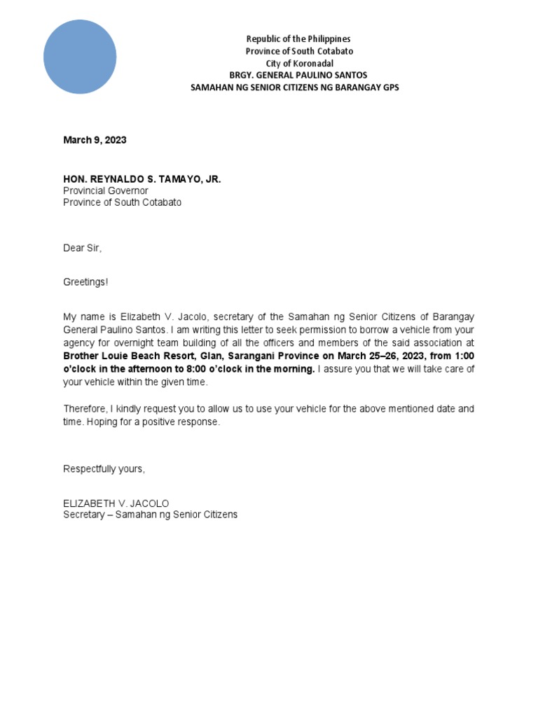 Request Letter For Vehicle PDF