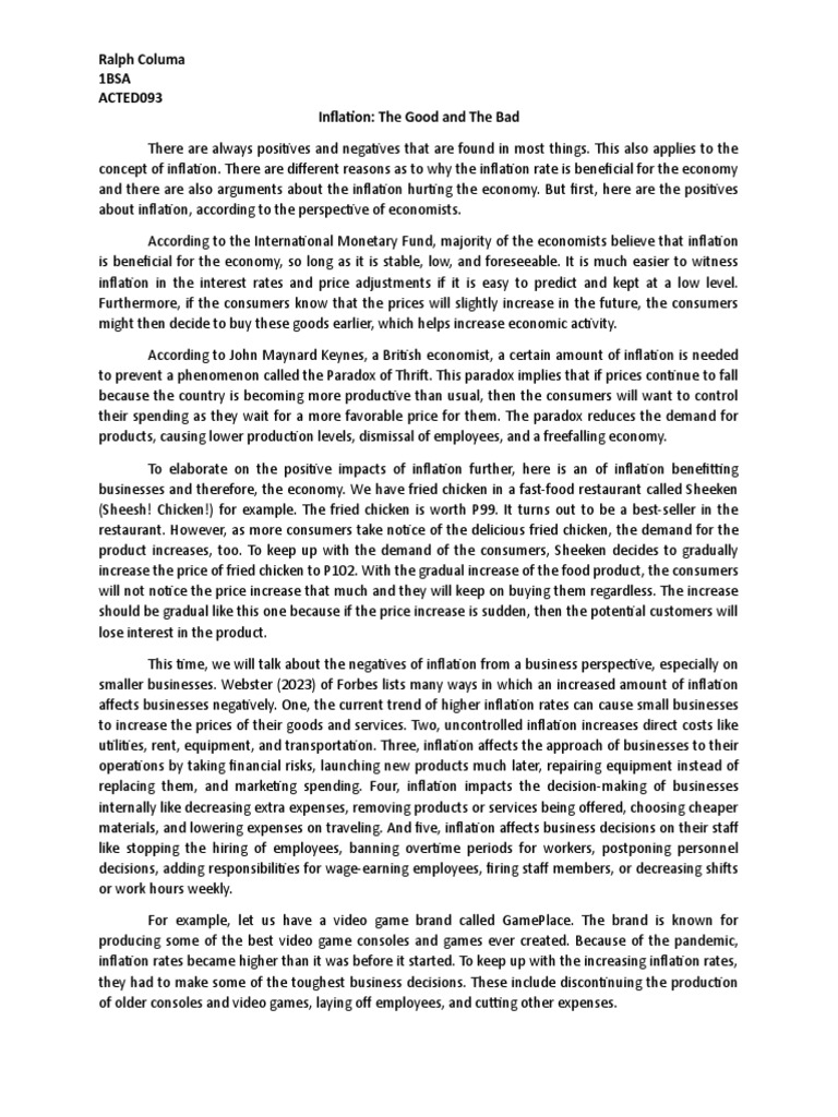 Essay About Inflation PDF