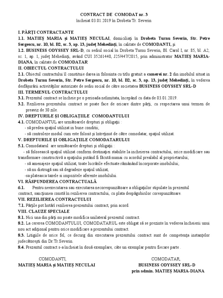 Contract de Comodat NR 3 | PDF