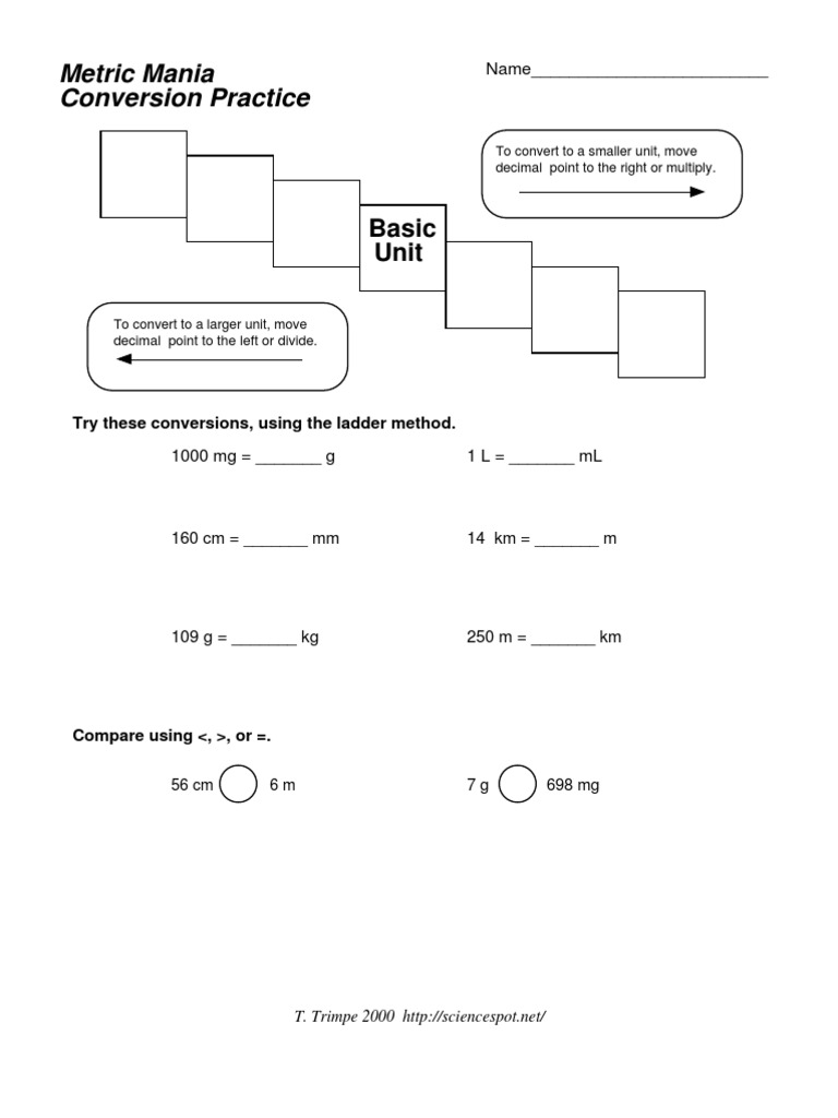 Metric Mania Conversion Worksheet  PDF  Litre  Kilogram With Metric Mania Worksheet Answers