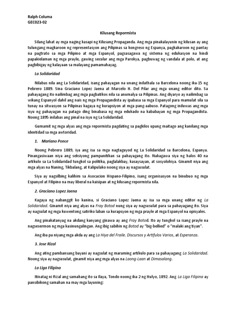 Columa - Kilusang Repormista | PDF