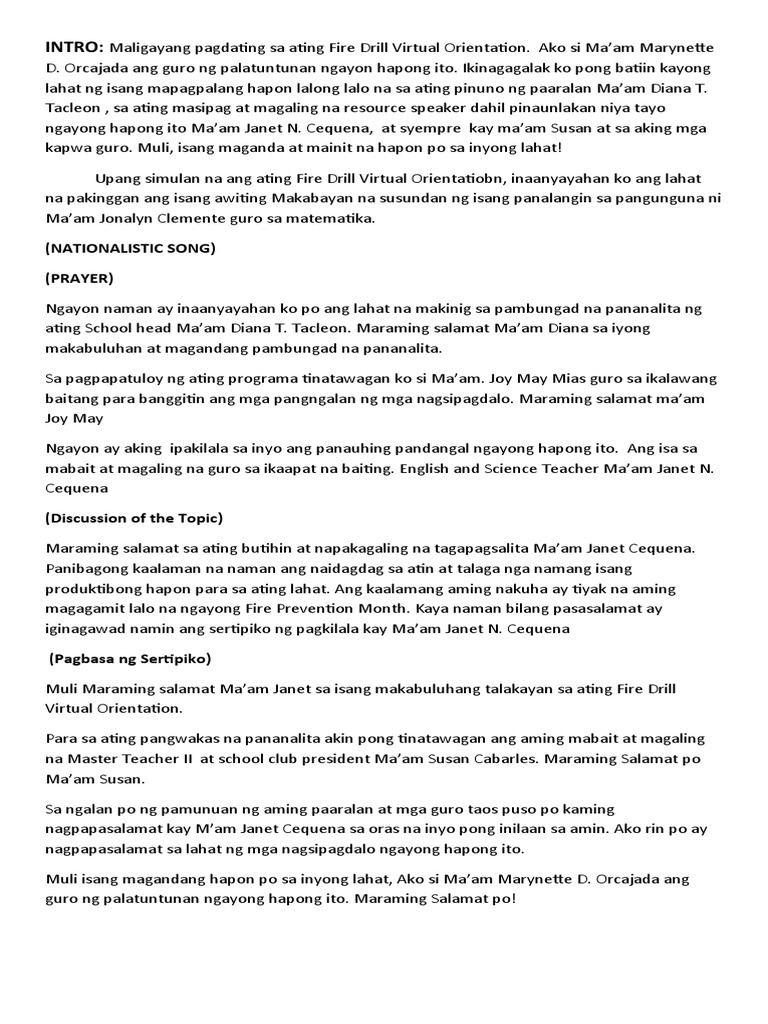 Fire Drill Script | PDF
