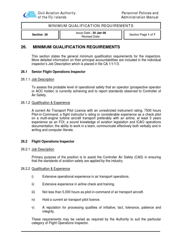 Minimum Qualification Requirement PDF Audit Aviation Safety
