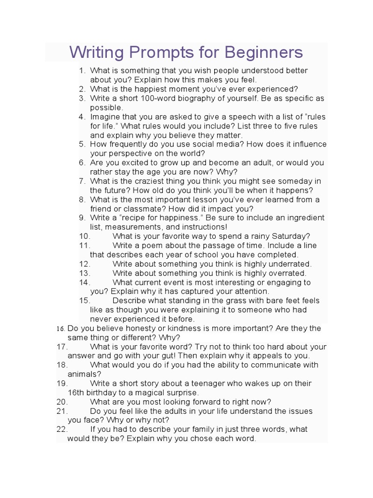 Beginner Writing Prompts Collection | PDF | Social Science | Wellness