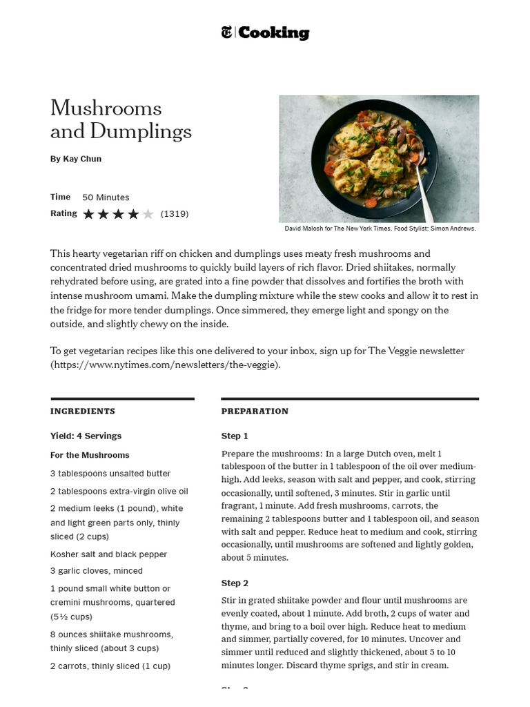 Mushrooms and Dumplings Recipe NYT Cooking PDF