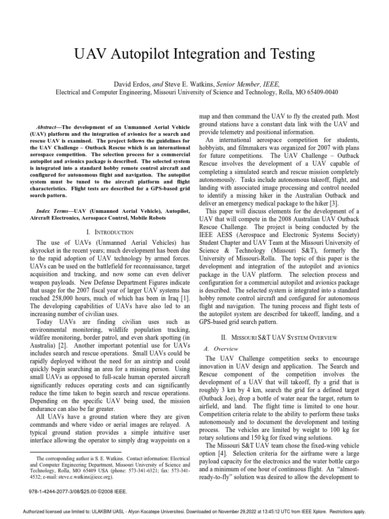 UAV Autopilot Integration and Testing | PDF | Unmanned Aerial Vehicle ...