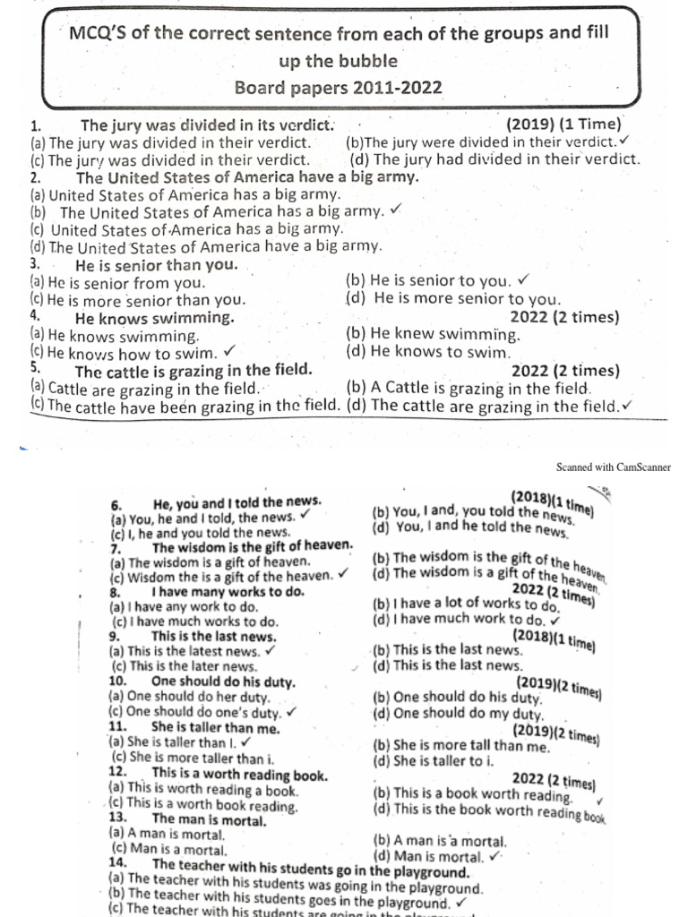 Correction of Verb English Class 12 HSSC | PDF