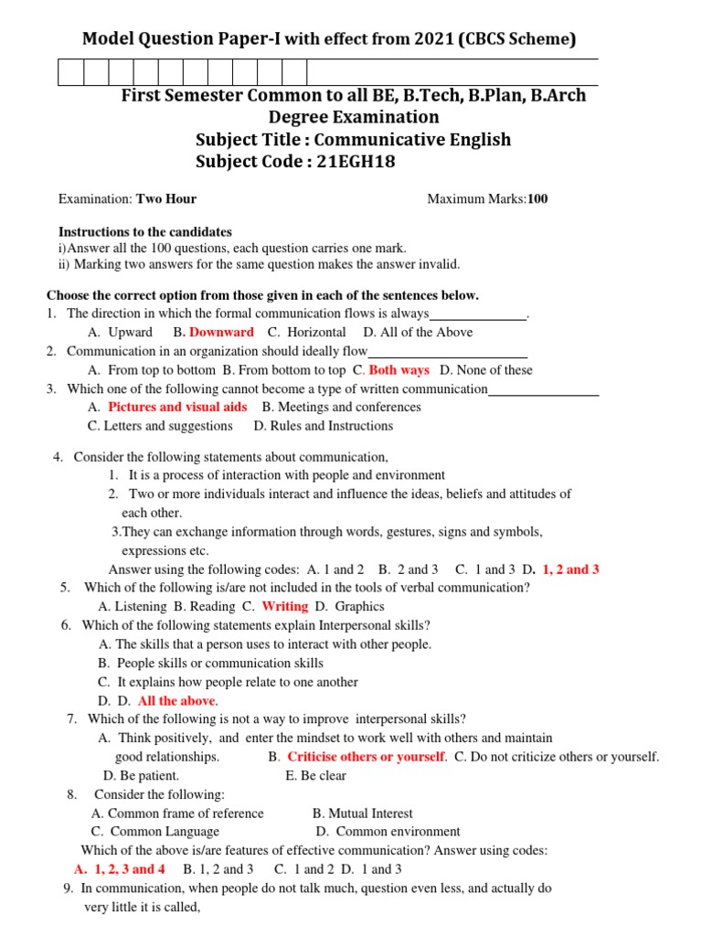 Communicative English Semester 1 Questions | PDF | Communication | Adverb