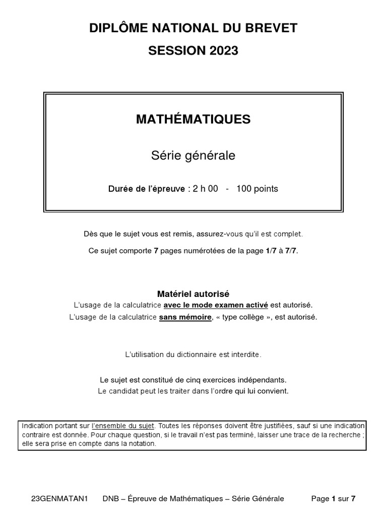 Sujet Brevet Maths 2021 Pdf Corrigé Brevet Maths | PDF | Polygone | Triangle