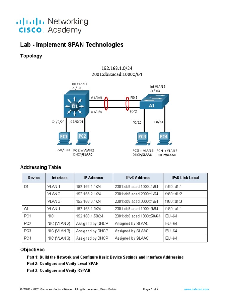 Implementing SPAN Technologies Lab Guide | PDF