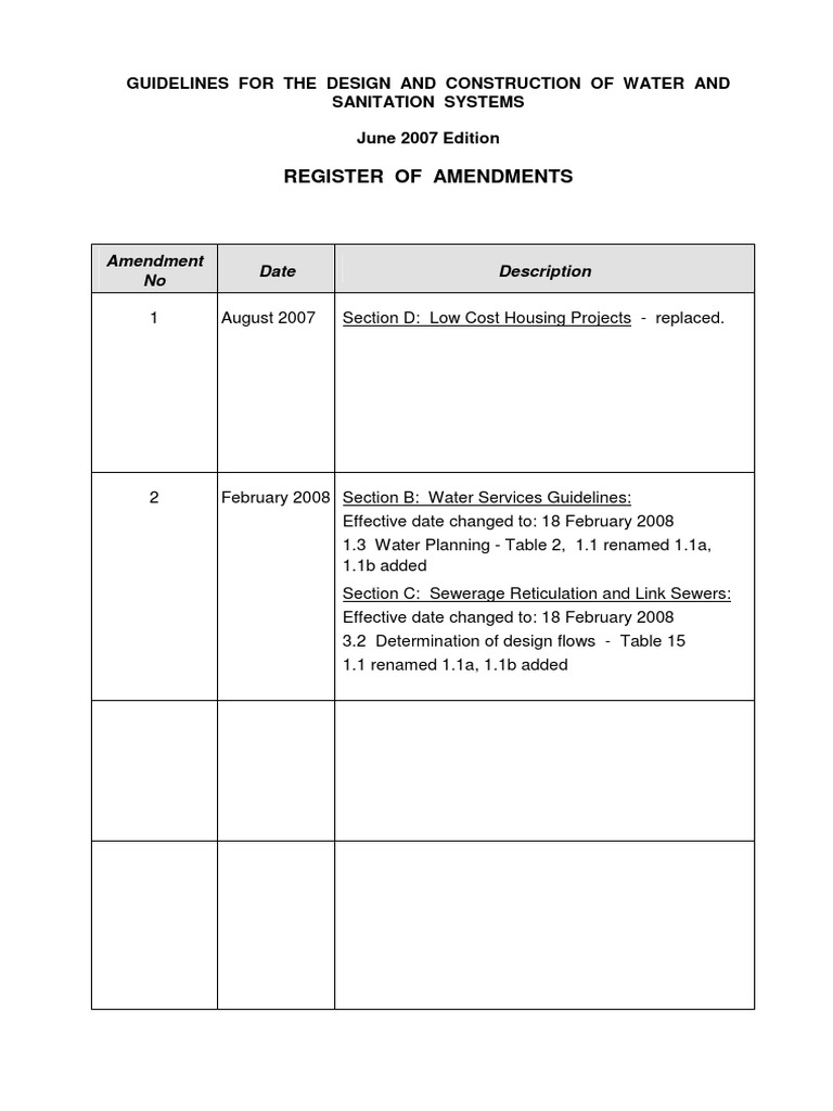 CoT WS Guideline Amendments 18febr2008 PDF Sewerage Water