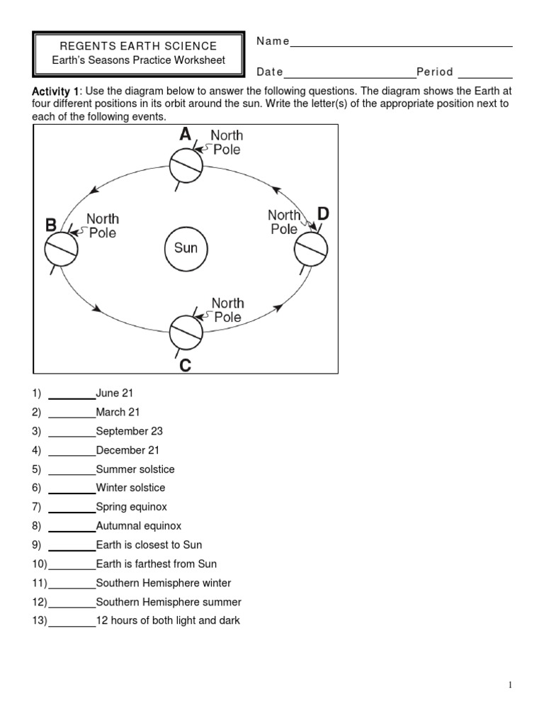 Earth S Seasons Practice Worksheet PDF