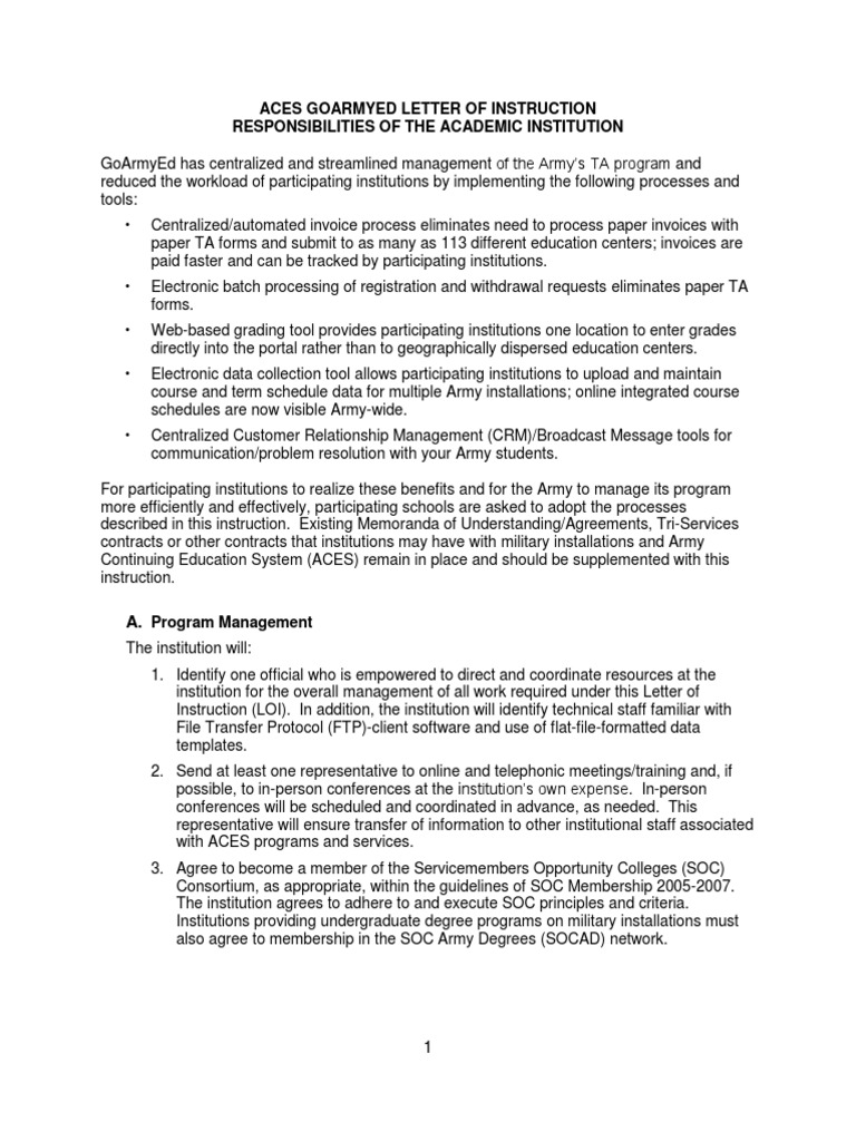 Letter Of Instruction For Dod Mou Tuition Payments File