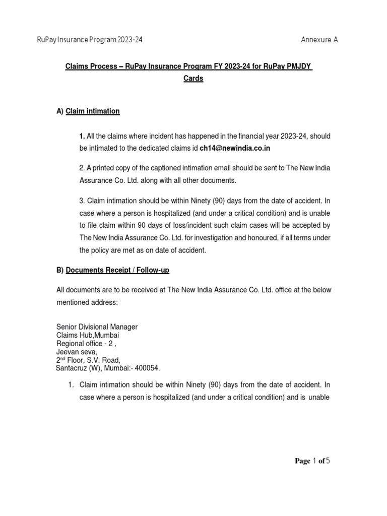 Claim Process Rupay PMJDY Insurance Program 2324 PDF Insurance