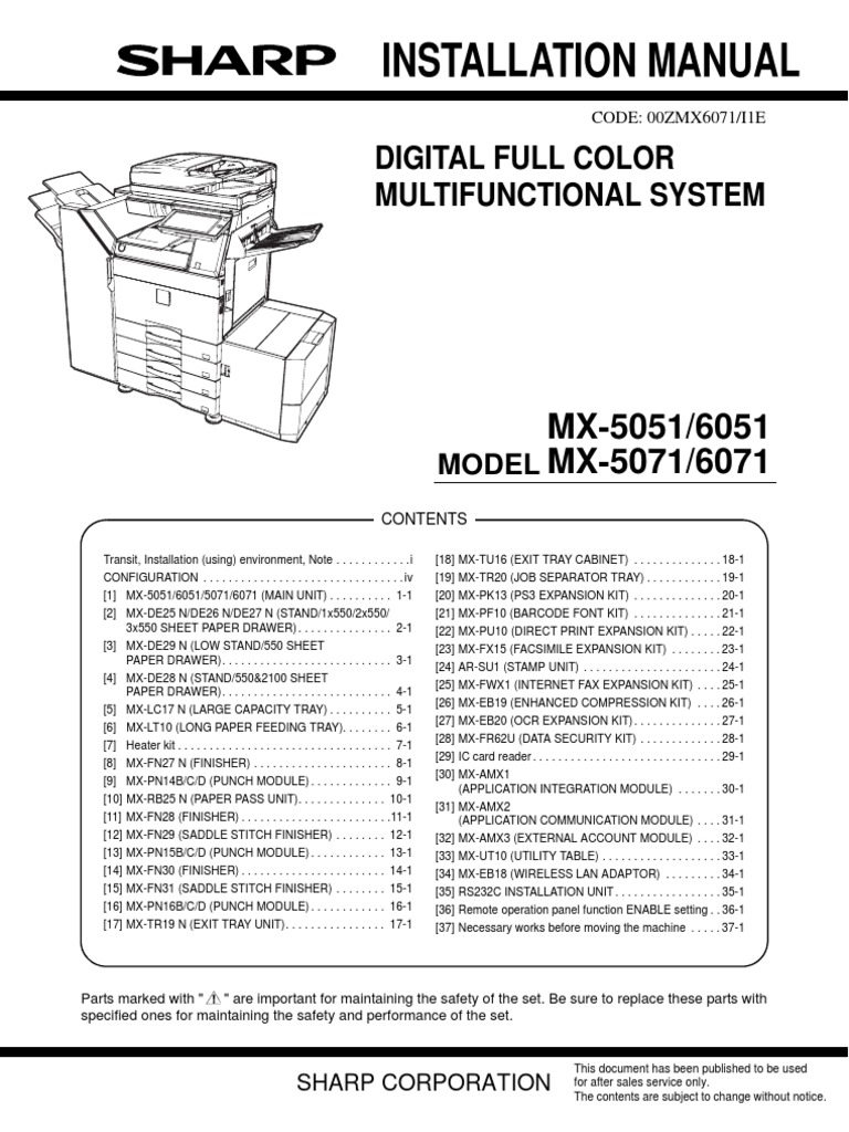 Manual Instalación MX5051 MX5071 MX6051 MX6071 PDF Fax Humidity
