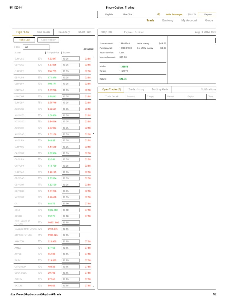 Binary Options Trading Guide | PDF | Moneyness | Option (Finance)