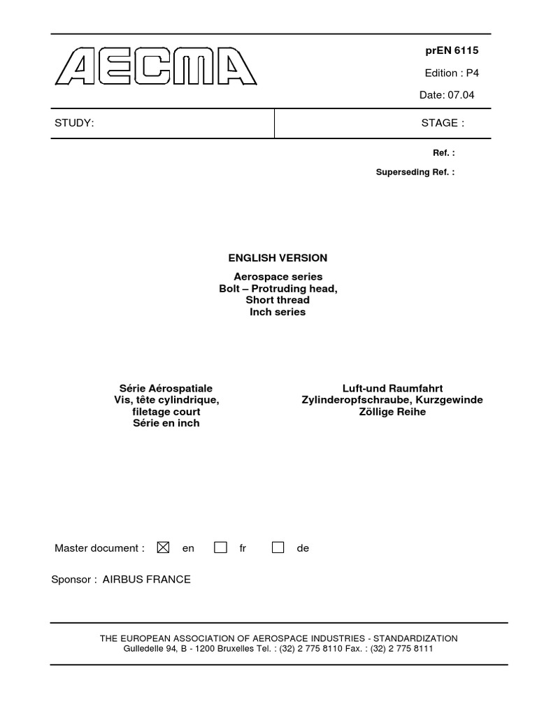prEN 6115 | PDF | Screw | Forging