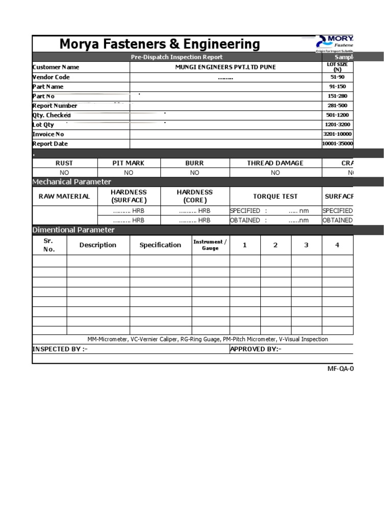 Pre-Dispatch Inspection Report Format | PDF | Mechanical Engineering ...