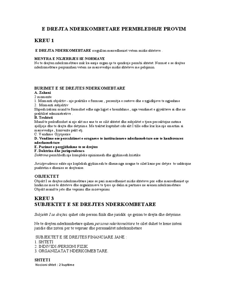 E Drejta Nderkombetare Publike Permbledhje Semestri I 1 PDF