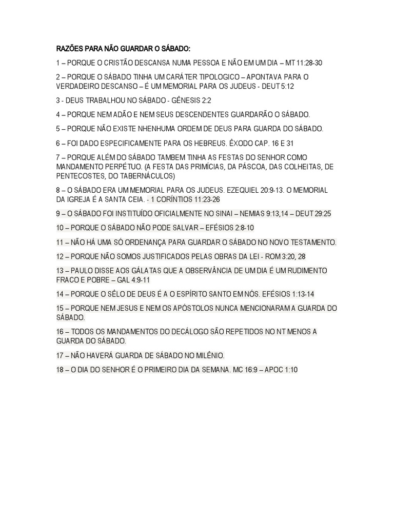 Motivos para Não Guardar o Sábado | PDF