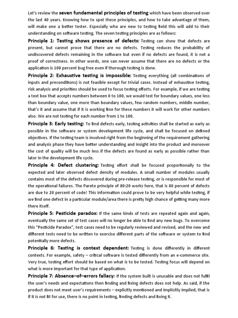 Seven Principles of Software Testing | PDF | Software Testing ...