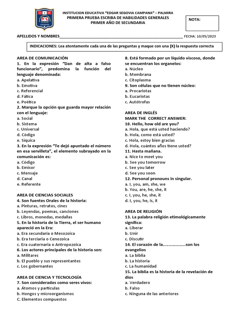 1 Prueba Escrita Pdf