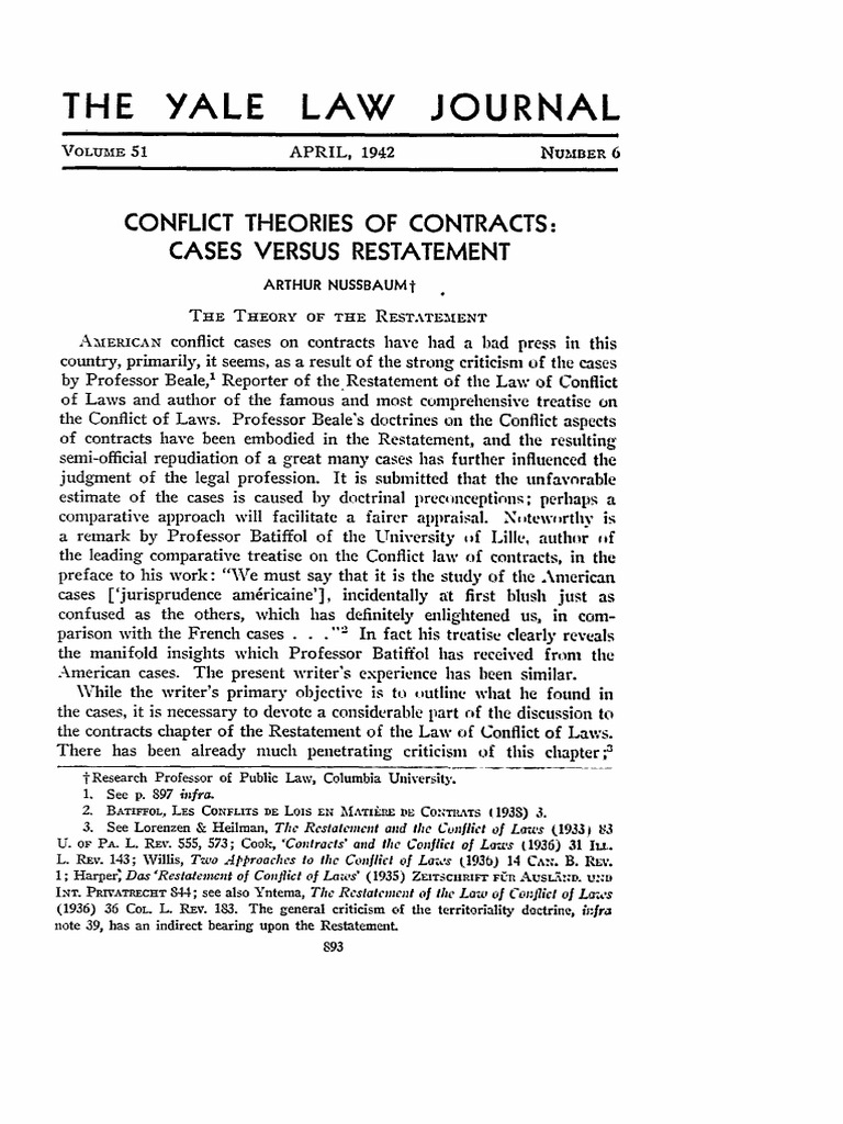 The Yale Law Journal Conflict Theories of Contracts Cases Versus Restatement PDF Common