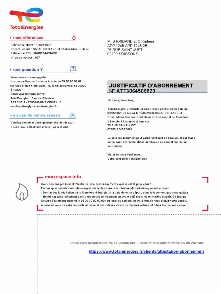 Justificatif D'Abonnement: #ATT3064506829 | PDF