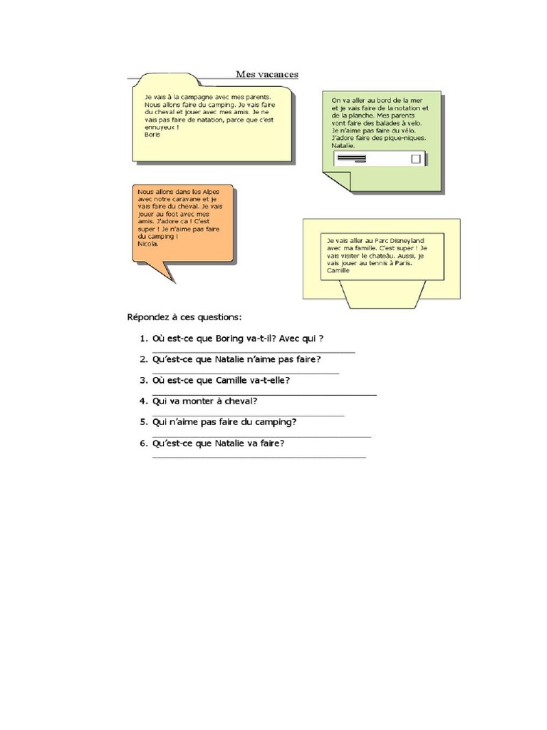 Quizz futur simple les vacances pdf