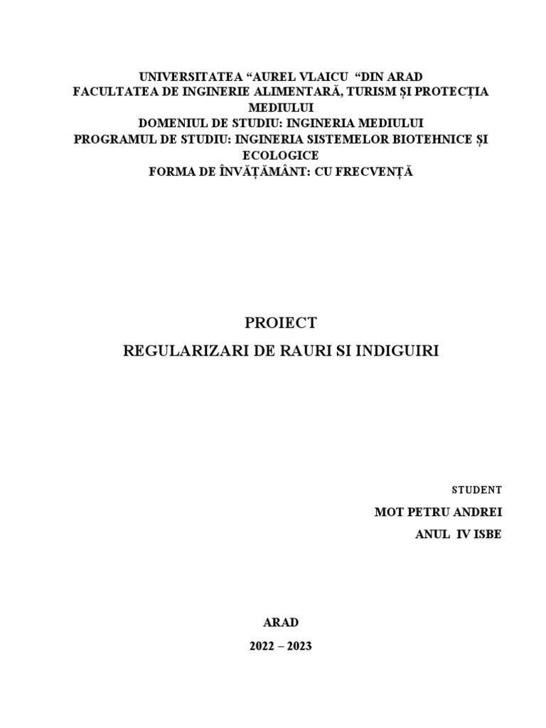 Proiect Regularizari de Rauri Si Indiguiri | PDF