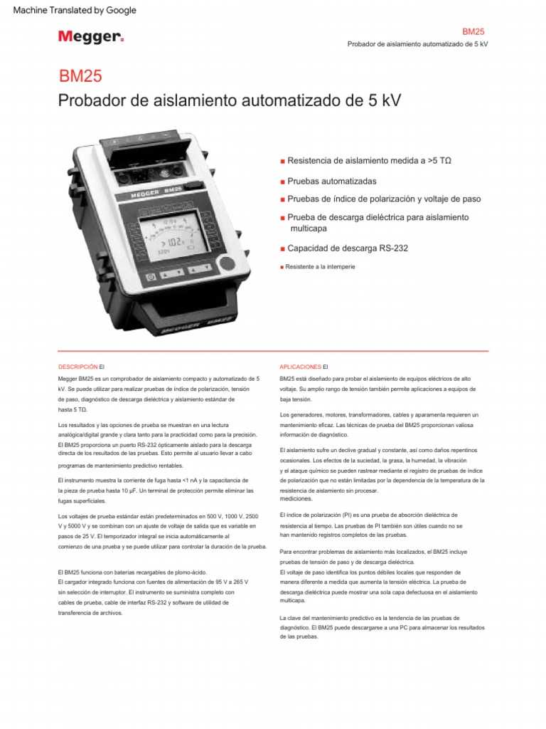 Probador de Aislamiento BM25 de 5 kV | PDF | voltaje | Cargador de batería