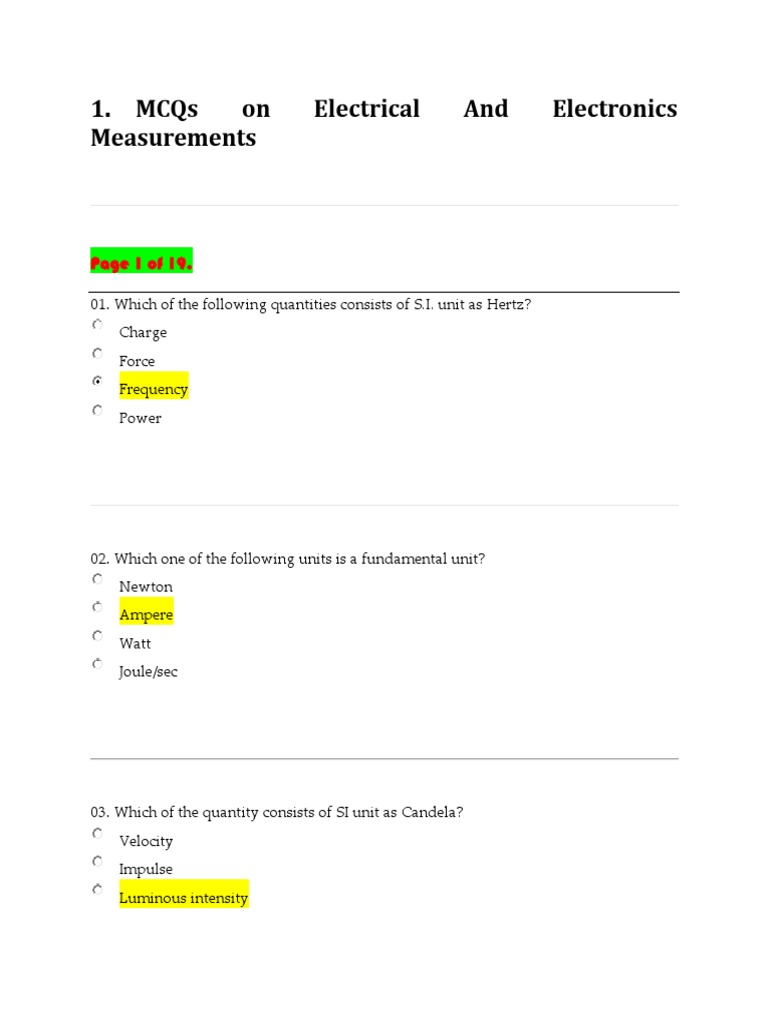 Mcqs On Electrical And Electronics Measurements Pdf Inductor Voltage