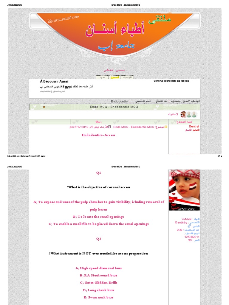 Endo MCQ Endodontic MCQ PDF Dentistry Branches Dentistry