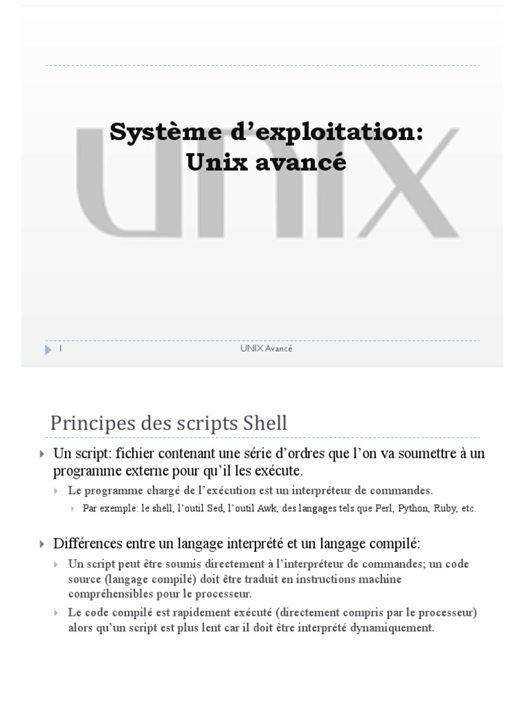 Support Linux - Script Shell v2023 - Partie1 | PDF image.