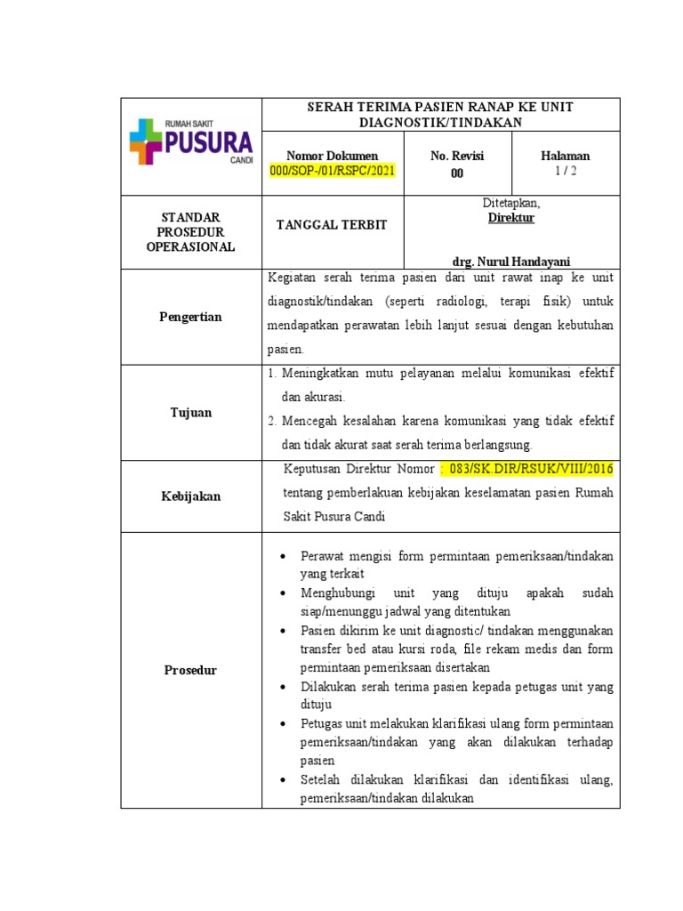 Prosedur Serah Terima Pasien Ranap | PDF