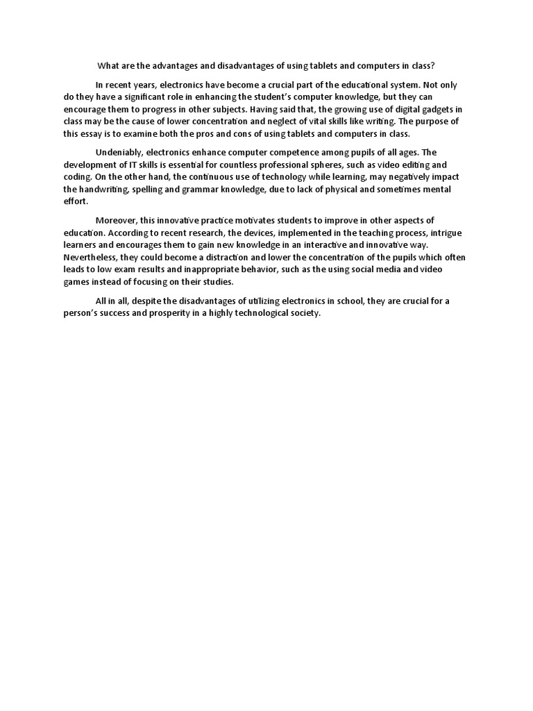 What Are The Advantages and Disadvantages of Using Tablets and Computers in Class PDF