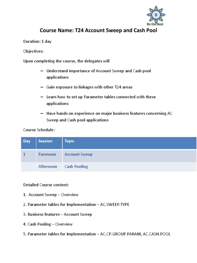 Account Sweep and Cash Pool Course Details PDF